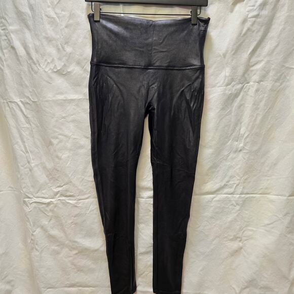 Spanx faux leather shiny black leggings XL skinny leg shaping - Picture 1 of 11